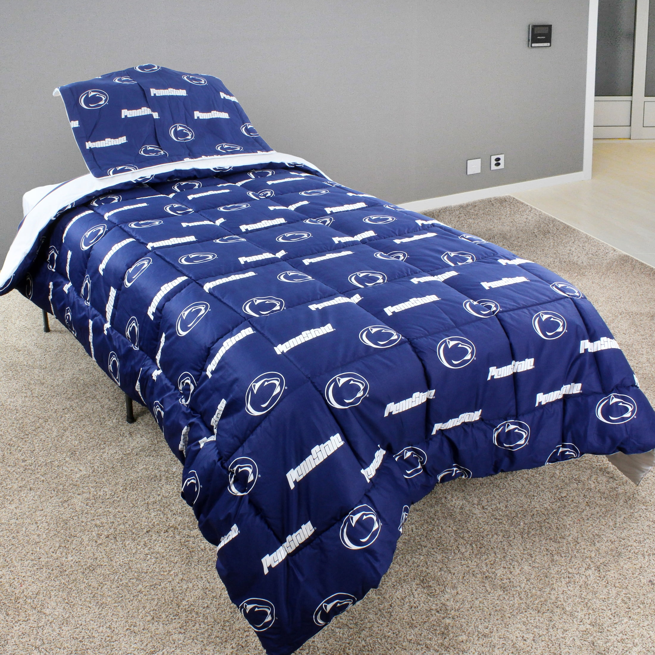 Penn State Nittany Lions 3 Pc Reversible Cotton Comforter Set, 1 Comforter, 2 Shams, King