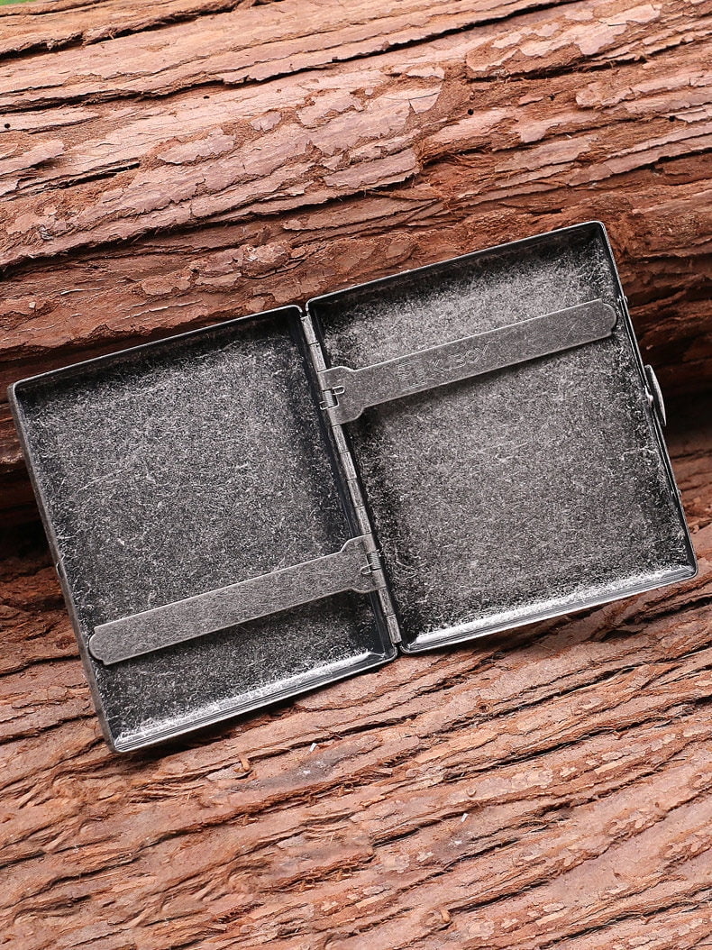 ancient silver cigarette box 20 pieces portable thick men's retro anti-pressure copper cigarette box with engraving on the middle,SKU00340-KC8古银色-可装20支烟