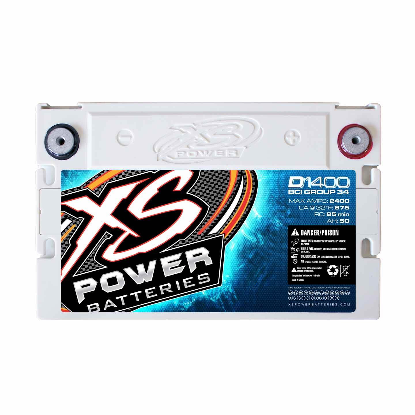 XS Power D-Series 14 Volt 2400 Amp Max Sealed AGM Automotive Car Battery | D1400