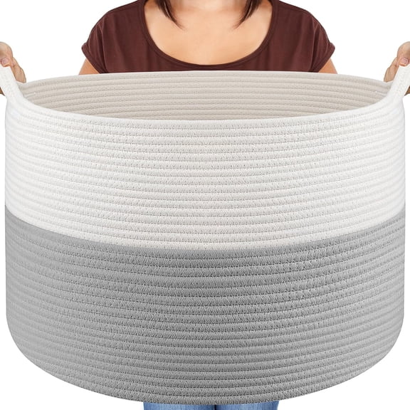 XXXLarge Blanket Basket Living Room - 22" x 22" x 14" Cotton Rope Baskets for Storage - Large Woven Basket for Toys, Towels, Pillows, Clothes- Rope Laundry Hamper with Handles - Nursery Bin