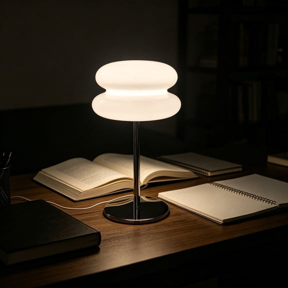 Mushroom Double Layer Glass Table Lamp, Dimmable 3 Color Modes USB Desk Lamp, Polished Chrome Metal Base Lamp for Bedroom Home Office