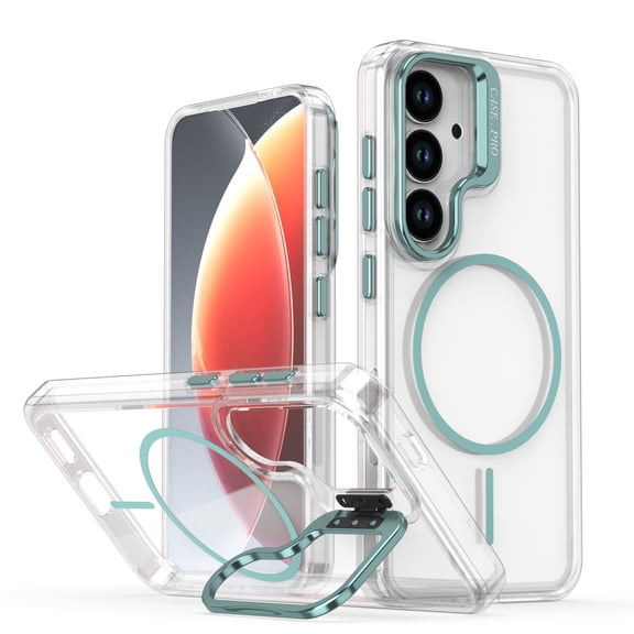 Allytechgroup for Samsung Galaxy A17 5G Case, Clear Magnetic Back Cover Compatible with Magsafe Slim Camera Lens Stand Anti-Yellow Bumper Phone Case for Samsung Galaxy A17 5G, Blue