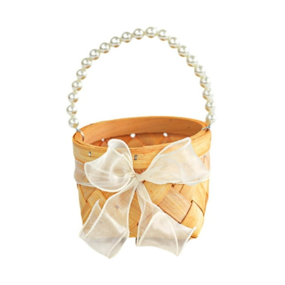 Cesta de boda con asa, pequeña cesta de regalo decorada con cinta para decoración del hogar 15.5 cm