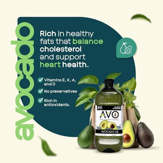Organic AVOCADO Oil Frying, Baking, Salads, Vinaigrette, Pan Coating, Cooking 64 Fl-oz