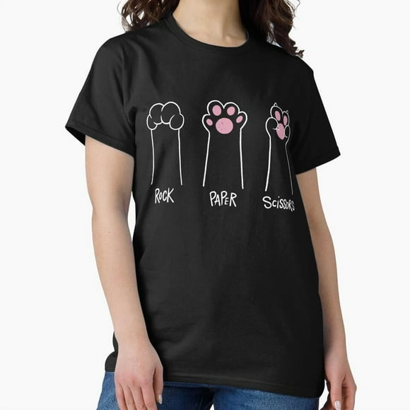Rock Paper Scissors Hand Game Cute Paw Funny Cat Kitten Humor Unisex T-Shirt M11943, up to size 5XL