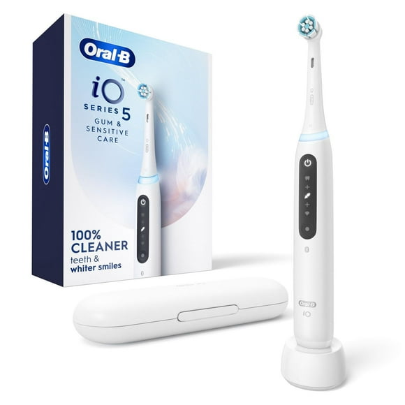Oral-B iO Series 5 Gum & Sensitive Care Electric Toothbrush, iO5 Rechargeable Power Toothbrush, White, Toothbrush with (1) Brush Head