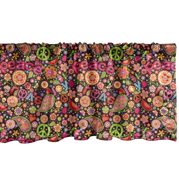 Ambesonne Groovy Window Valance, Hippie Paisley Leaves, 54" X 18", Multicolor