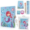 GINMLYDA Girls Diary with Lock for Kids,Little Girls Mermaid Journal Set Includes 7.1x5.3 Inches Notebook Memo Pad Multicolored Pen Ruler Sharpener Eraser in One Stationary Kit for Girls