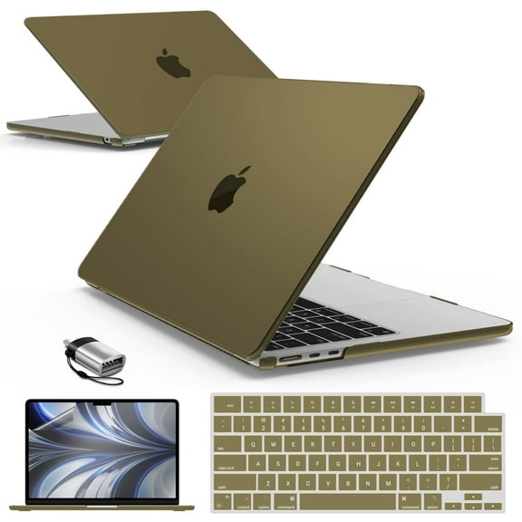IBENZER Compatible with 2025 2024 2023 2022 MacBook Air 13 inch case M4 A3240 M3 A3113 M2 A2681, Hard Shell Case & Keyboard Cover & Screen Film & Type-C Adapter for Mac Air 13.6, Olive Green