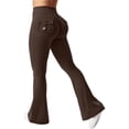 thumbnail image 2 of Flare Leggings for Women Butt Lift Yoga Pants with Pockets Gym Scrunch Workout Coffee L, 2 of 4