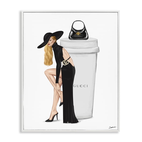 Stupell Industries Art Deco Trendy Girl & Coffee Cup White Framed Giclee Art, 11 x 14, by Ziwei Li