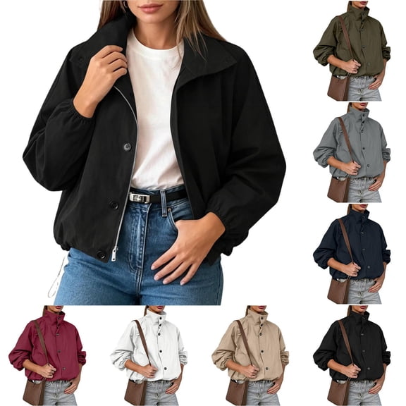 Tqcoqu Womens Funnel Neck Windbreaker Jacket, Lightweight Bomber Jackets, Trendy Oversized Streetwear Coat with Stand Collar,Women's,Size S-XXL