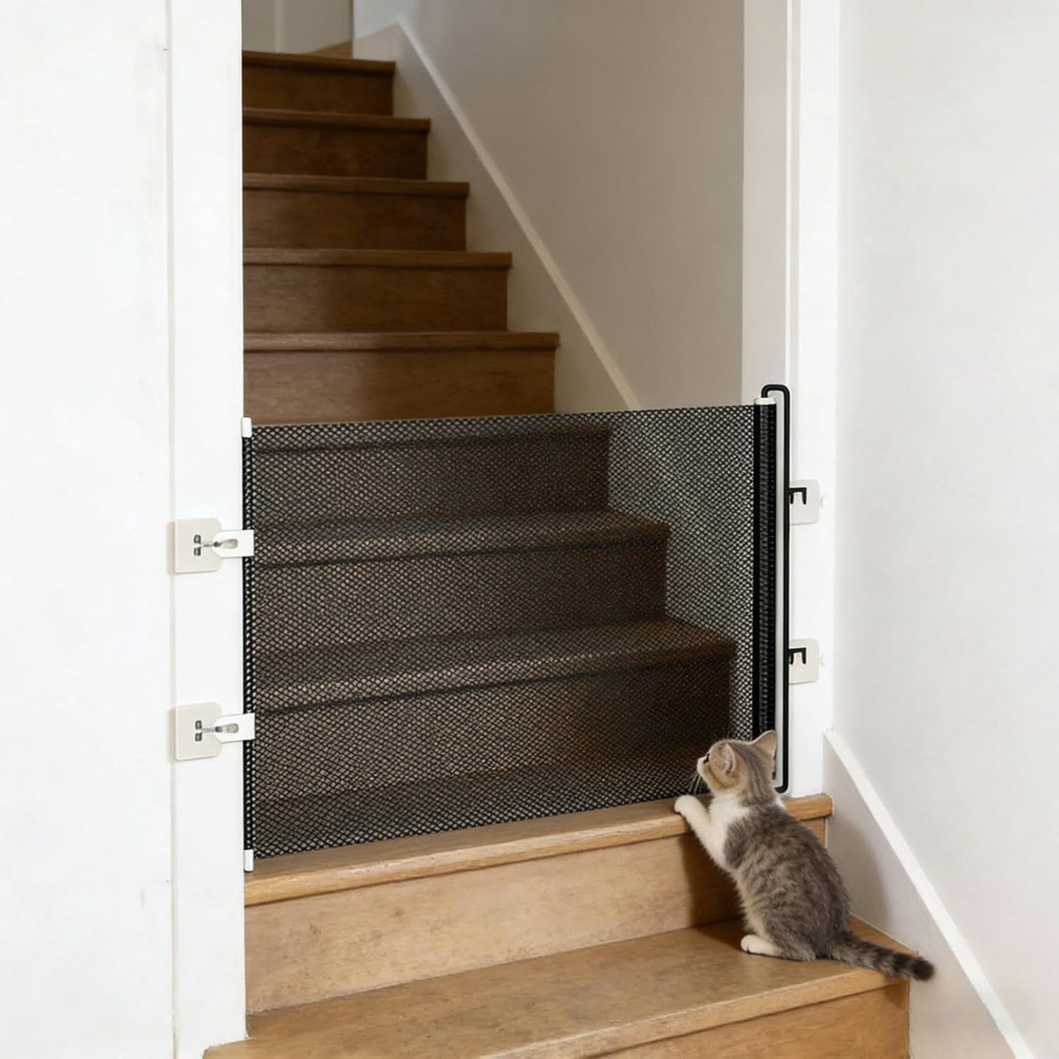 Retractable Mesh Gate for Pets, No-Drill Doorway Fence, 49 x 17 Inch