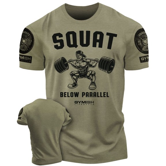 Gymish Squat Below Parallel Workout Shirt – Funny Gym T-Shirt for Men, Motivational Lifting Tee, Men’s Athletic Workout Apparel