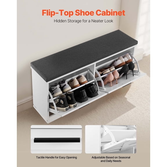 Shoe Storage Bench with Flip-Lid Drawers and Cushioned Seat, 39.4" x 12" x 18.7", Entryway Organizer with Hidden Storage, Modern Shoe Rack for Hallway, Living Room, Bedroom