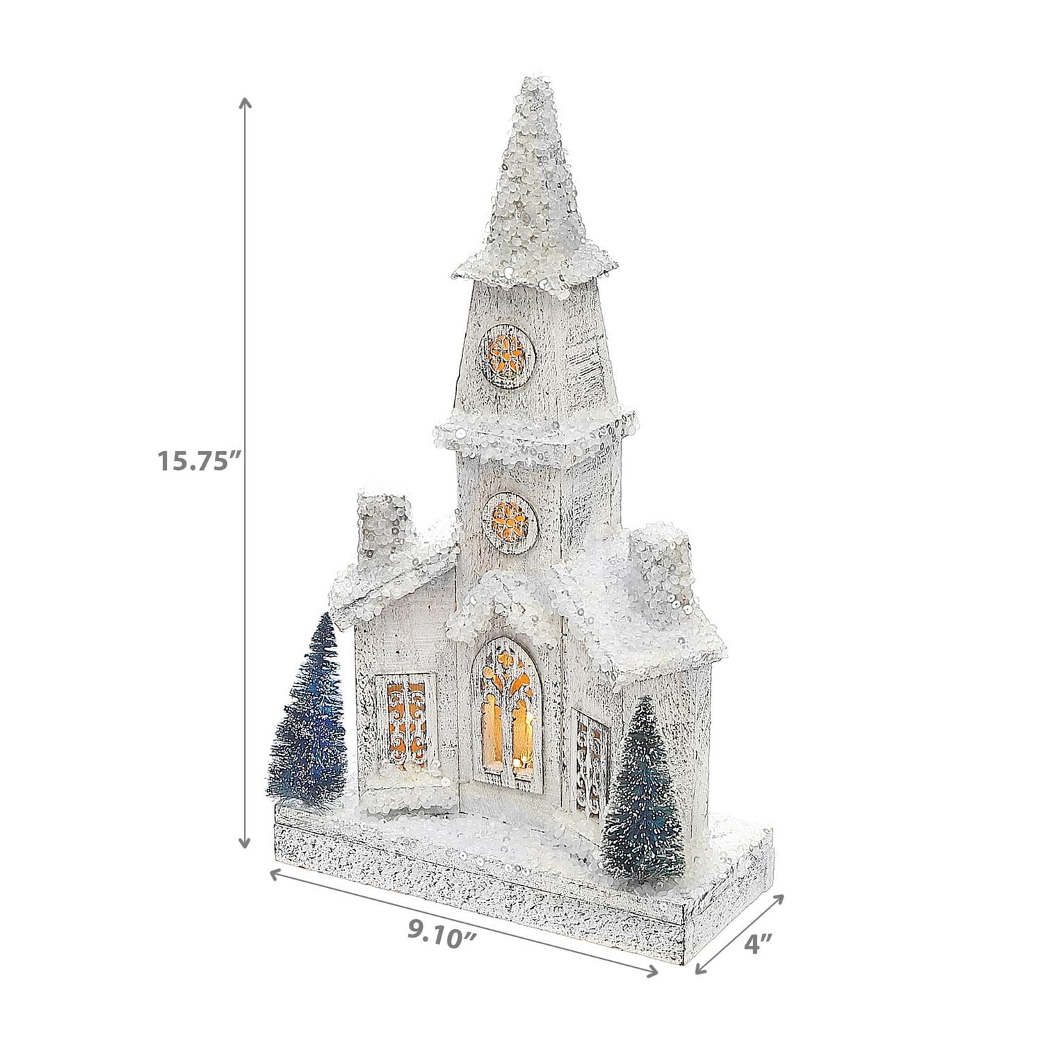 Christmas Led Snow Covered Church 15.75"