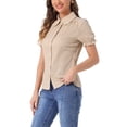 thumbnail image 4 of INSPIRAR CHIC Blusas de Algodón con Cuello Peter Pan y Botones Vintage para Mujeres Chic Color Caqui M, 4 of 5