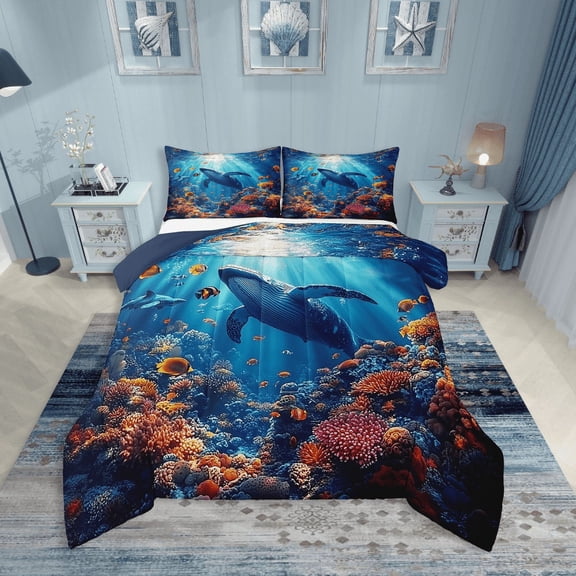 Erosebridal Wildlife Dolphin Comforter Sets,Ocean Animal Whale Comforters & Duvets,Sealife Decor,Reversible,Breathable,2pcs