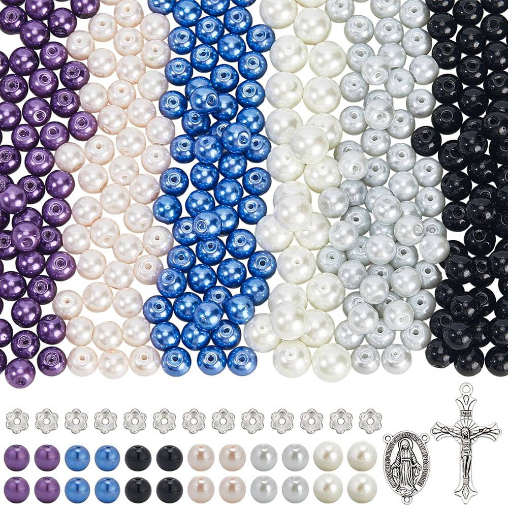 DIY Rosary Bead Jewelry Making Finding Kits including Alloy Pendants & Links & Bead Caps Glass Pearl Beads 304 Stainless Steel Eye Pins Mixed Color