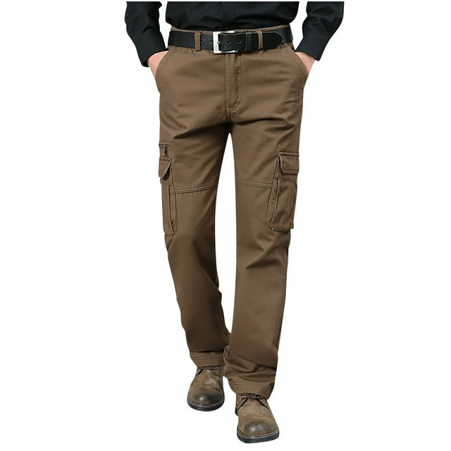 Pantalones de trabajo de longitud completa para hombre, de color liso, con bolsillos, informales, de pierna recta