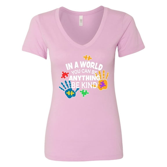 Inktastic In a World You Can Be Anything Be Kind Autism Awareness Women's V-Neck T-Shirt