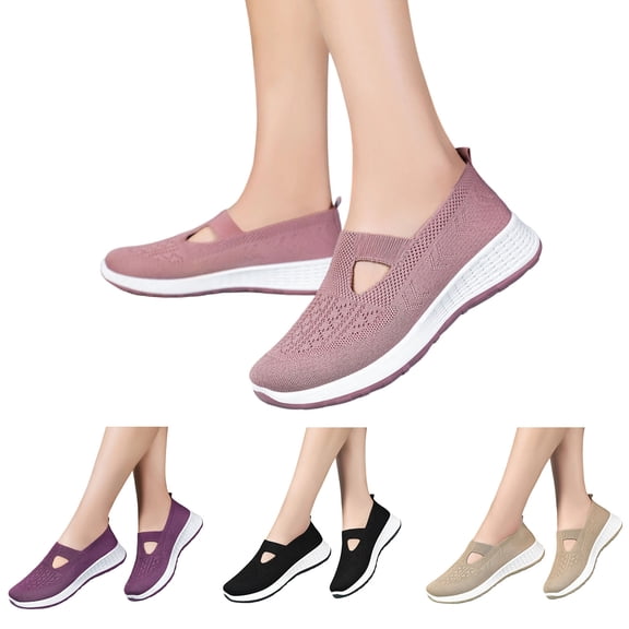 Domzle Orthopedic Walking Shoes for Women,2026 New Womens Shoes,Woven Orthopedic Breathable Walking Sneaker Non-Slip Arch Support Slip on Shoes Black