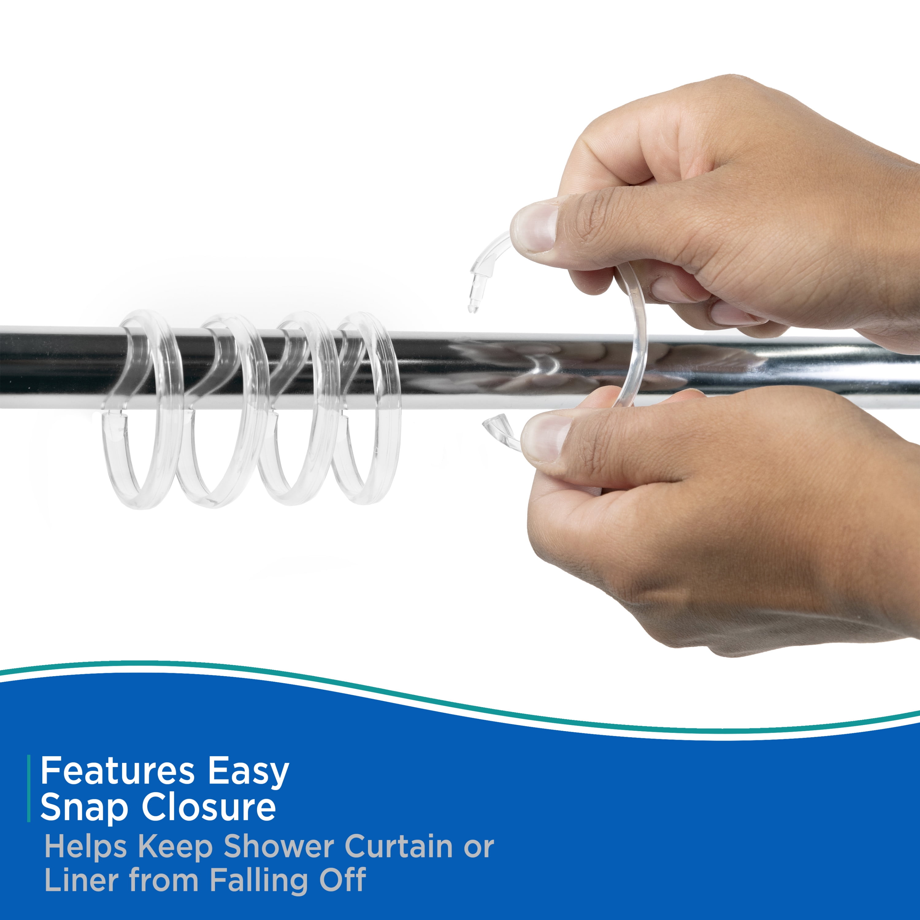 (2 pack) Kenney Rust-Proof Smooth Plastic Shower Curtain Rings, Set of 12, Clear