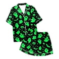 thumbnail image 6 of Womens Halloween Pajamas Ghost Printed Short Sleeve Pocket Button Down Lapel Shirts Loose Shorts Sleepwear 2 Pc Nightwear Casual Comfy Silk Womens Loungewear Set Green XL, 6 of 6