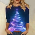 thumbnail image 2 of Womens Christmas Tops 3/4 Length Sleeve Crew Neck Xmas Tree Printed Graphic Tee Shirts Holiday Casual T-shirt (M, Blue 01), 2 of 5