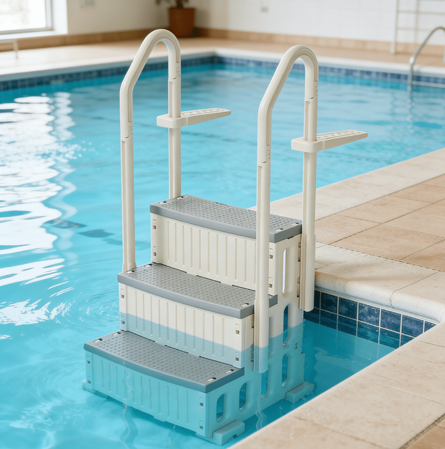Alvantor 3-Step Heavy-Duty Pool Ladder with Handrails Non-Slip Plastic Steps for Above Ground Pools 35 to 46 in 400 lb Capacity White