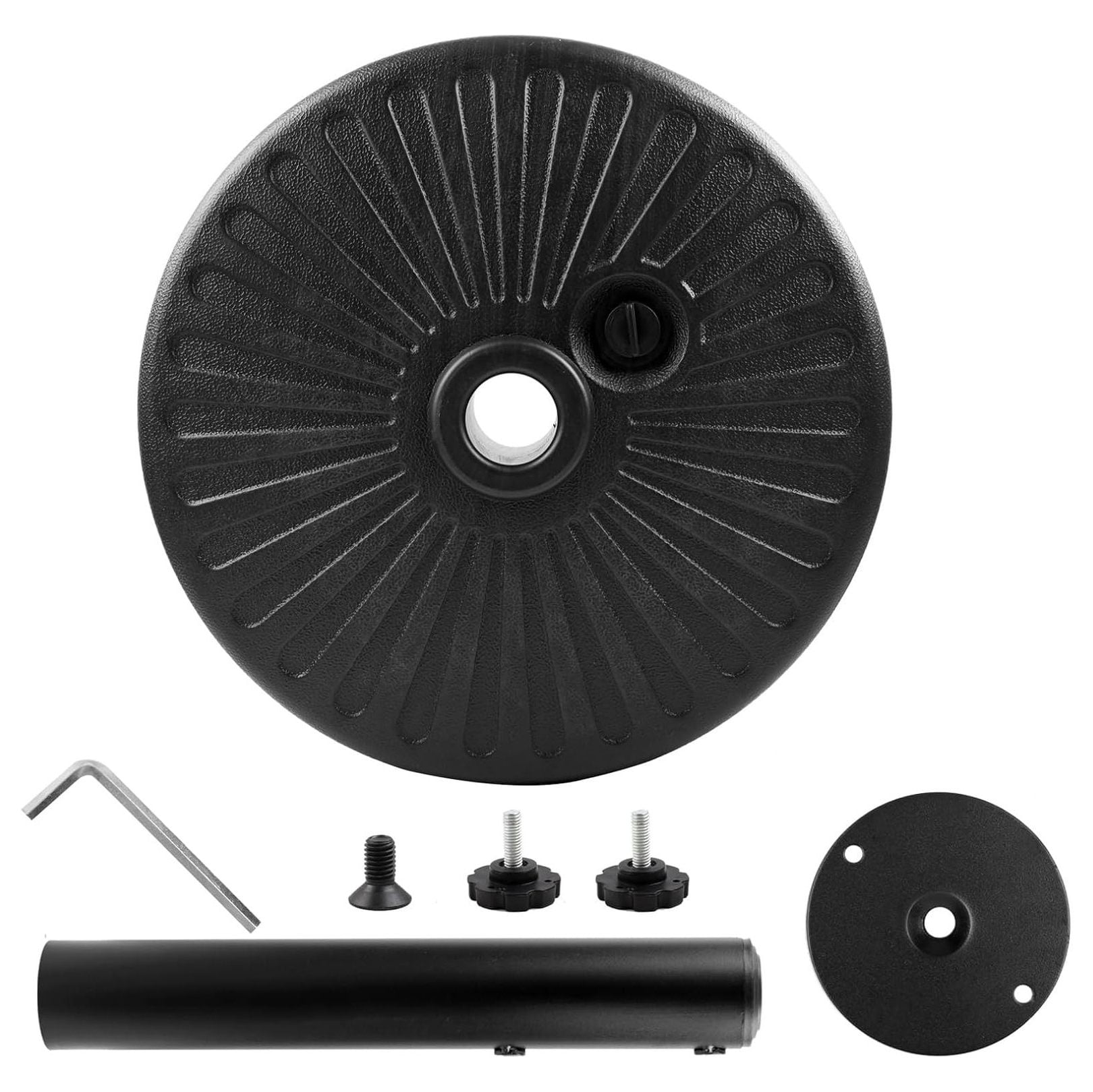 50LBS Round Umbrella Base Water Filled with Steel Holder Heavy Duty Fillable Umbrella Base Stand for Outdoor Patio Lawn Garden (Black)