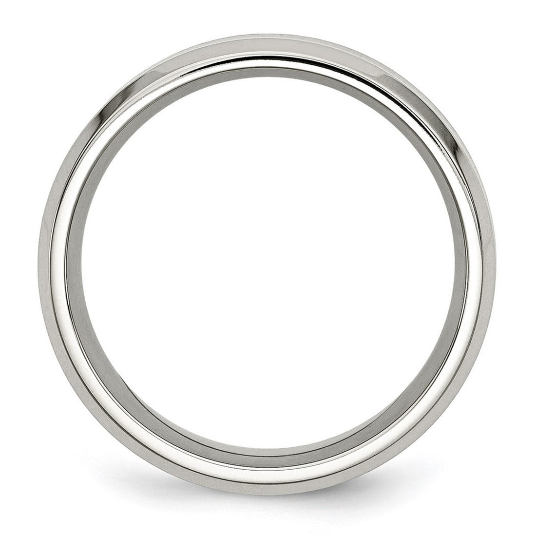 Stainless Steel Polished Black Wood Inlay Enameled 7.80mm Ring Size 8 Ring for Women