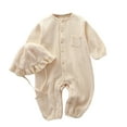 thumbnail image 1 of WEIYLL Boys Bodysuits Long Sleeve Button Down Fall Hat Solid Color Pocket Knit Beige Baby Overalls for 6-12 Months, 1 of 3