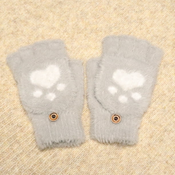 Guantes de invierno con imitación de piel de visón para estudiantes, cálidos, con forma de chanclas, de medio dedo, resistentes al viento y al frío, con forma de pata de gato
