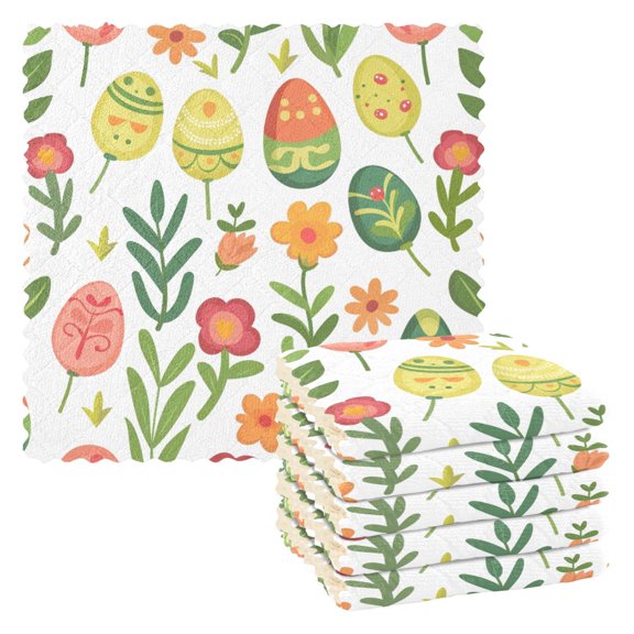 6 Packs Flower and Easter Eggs Kitchen Dish Towels Soft Absorbent Dish Cloths 11"x11"