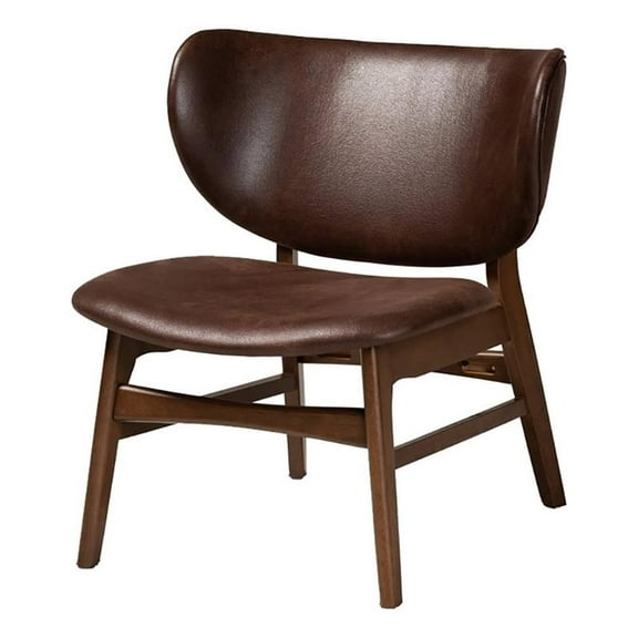Bowery Hill Faux Leather Walnut Brown Accent Chair Rectangular Mid-Century 28.3" Unassembled