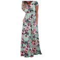 thumbnail image 2 of CHWGFWL Women's Casual Floral Printed Dress Short Sleeve Maxi Dress with Pockets(Green,XL), 2 of 9