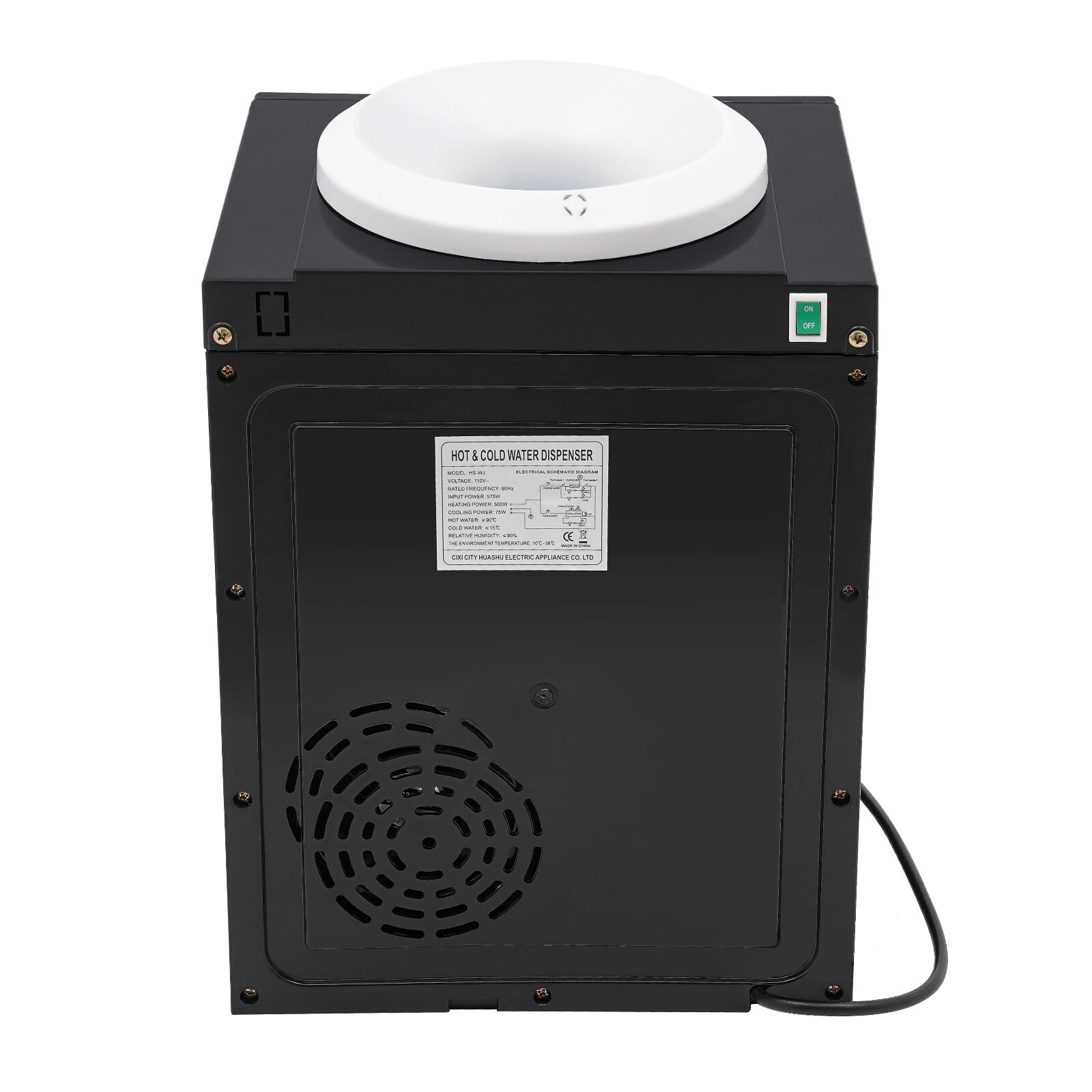 110V 27*24*36cm Top Loading Water Cooler Dispenser Black Space Saving Hot Cold Water Dispenser with Long Power Cable