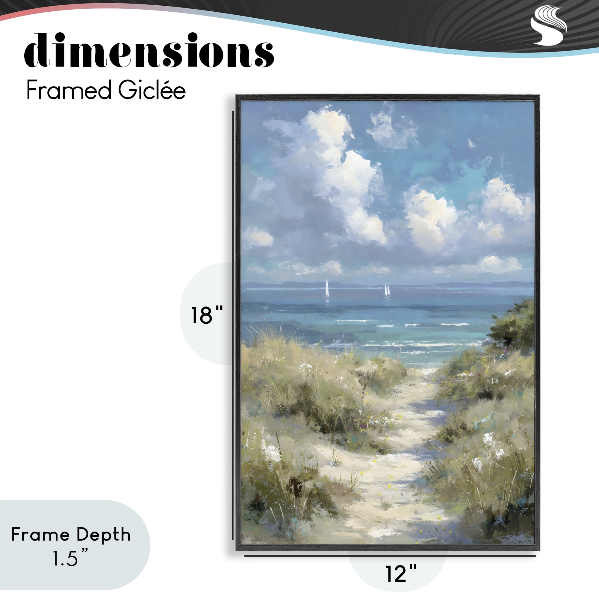 Stupell Industries Impressionist Clouds over Beach Path Black Framed Giclee Art, design by Petal Prints Design