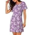 thumbnail image 2 of Kdxio Purple Butterflies Floral Pattern Womens Short Sleeve Sleepshirt Scoopneck Cute Nightdress Ruffle Comfy Nightgown, 2 of 6