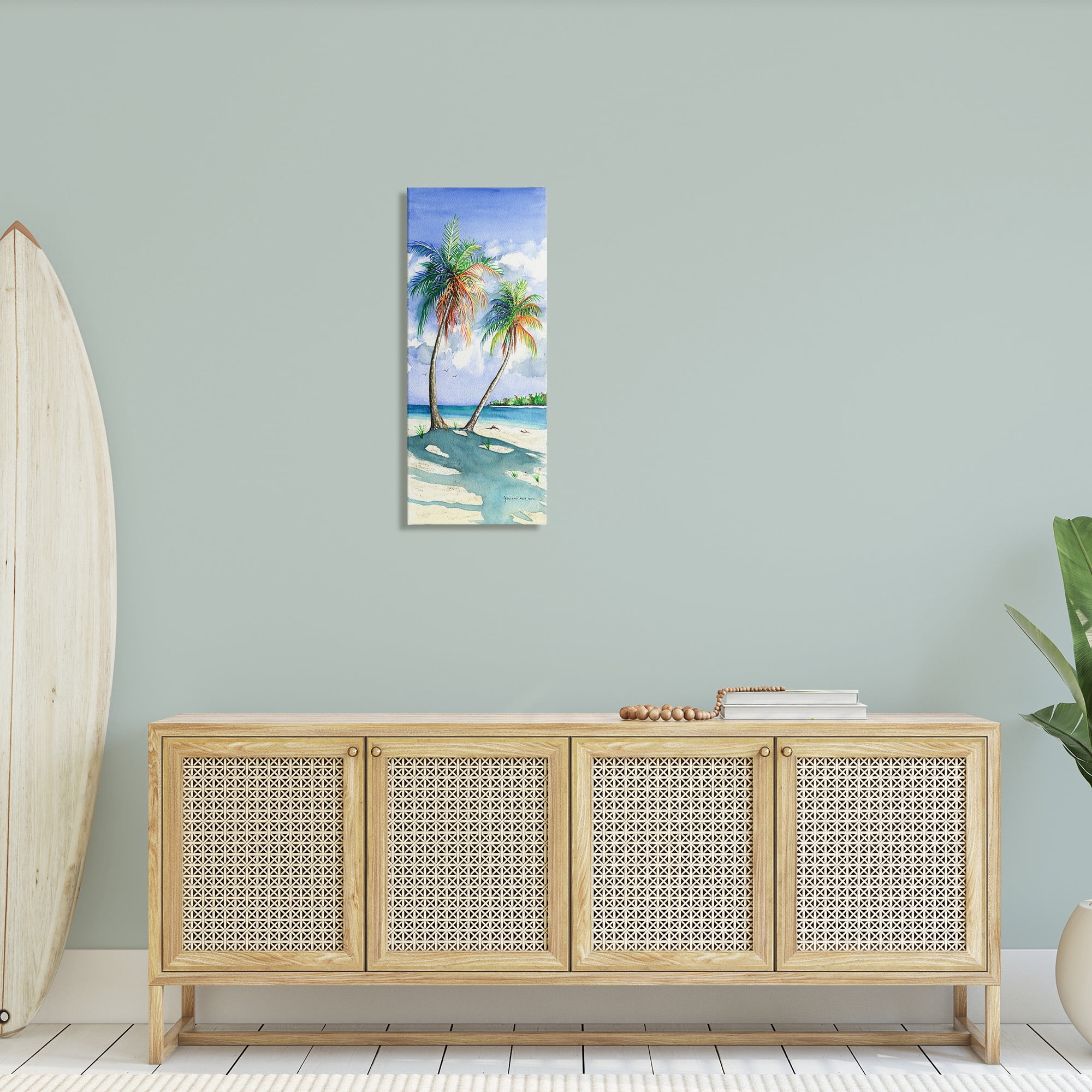 Stupell Industries Sunlit Palm Trees Landscape Painting Gallery Wrapped Canvas Art Print Wall Art, 13 x 30