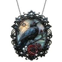 BNNG Halloween Crow on Acrylic Ornament Gothic Stained Glass Design - Decorative Lamp Base Accent for Dark Academia Themed Room and Home