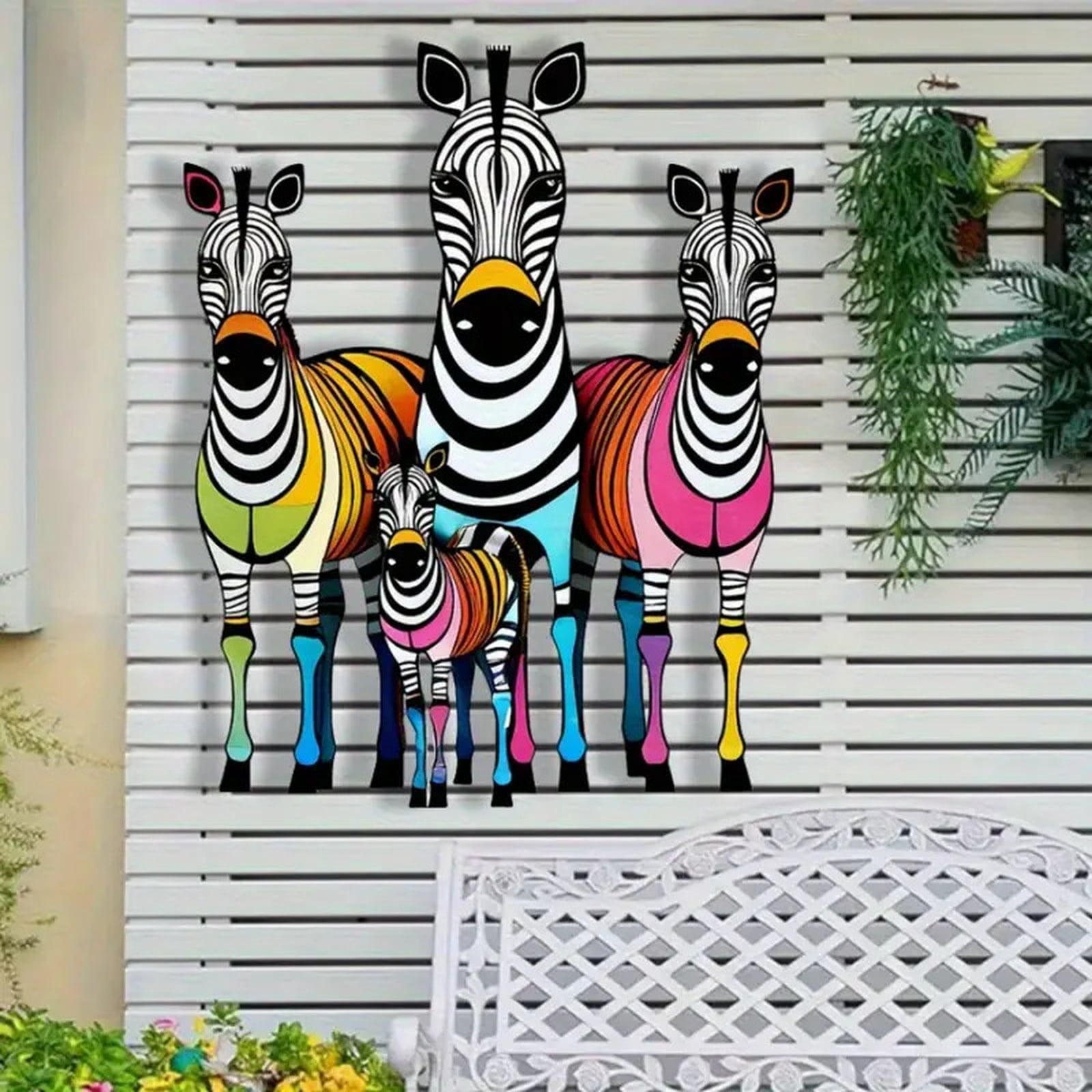 Metal Zebra Family Wall Decor Colorful Iron Art Wall Sculpture For Outdoor Patio Garden Yard 2 Pack
