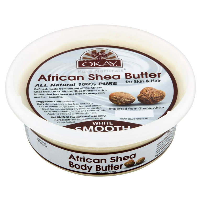 Okay Pure Naturals African Shea Butter For Skin & Hair, White Smooth, 7.5 oz (212 g)