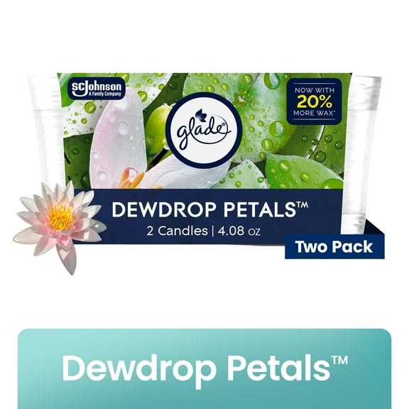 Glade Single Wick Candle, Dewdrop Petals, 4.08 oz, 2 Count