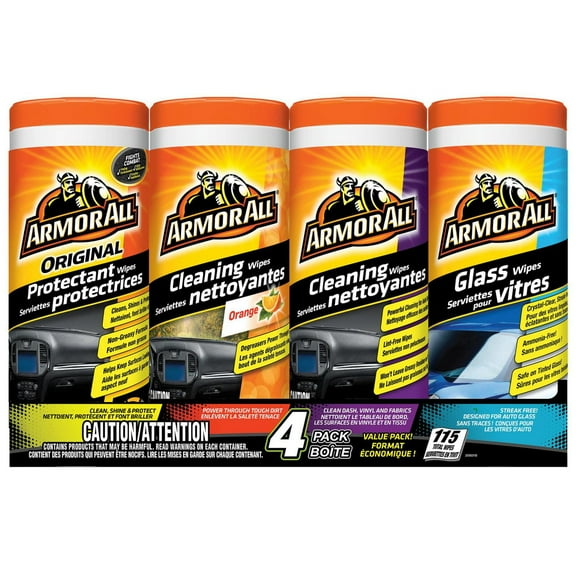 Armor All Protectant, Glass, Air Freshening Orange Cleaning Wipes and Original Cleaning Wipes, 4-Pack