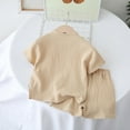 thumbnail image 4 of Gubotare Baby Boy Clothes Baby Boy Summer Outfit Contrast Color Baby Boy Short Sleeve Button Down Shirt Tops Shorts 2PC Toddler Boy Sets (Khaki,Size 4-5 Years), 4 of 9