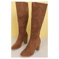 thumbnail image 4 of Wavsuf Cowgirl Boots for Women Flock Winter with High Heel Knee High with Fuzz Brown Shoes Size 35, 4 of 8