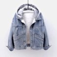 thumbnail image 4 of Fleece Lined Denim Coat Women,Womens 2023 Fleece Jean Jackets Warm Winter Hooded Short Denim Jackets Outwear Plus Size, 4 of 8