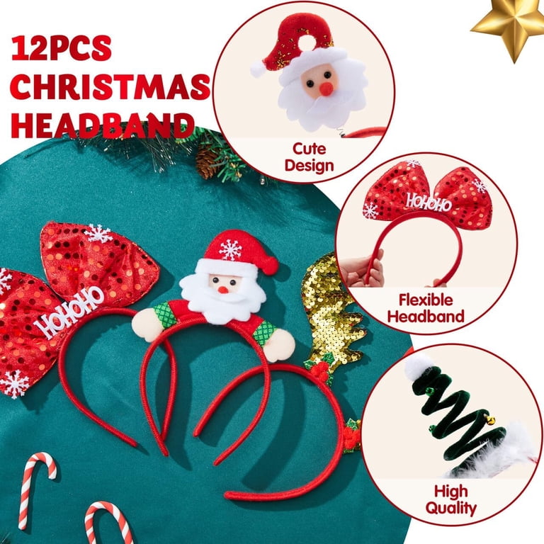 Joyfy 12 Pack Christmas Headbands Xmas 3D Head Hats  display picture 2